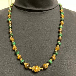 Tiger Eye Gorgeous Necklace Graduated Beads + Tibetan Spacer Beads 23 inches NEW